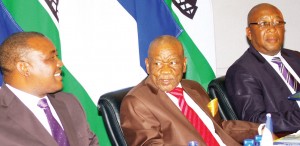 Prime Minister Thomas Thabane (centre) flanked by Deputy Prime Minister Mothetjoa Metsing (left) and Minister of Sports and Gender Thesele ‘Maseribane