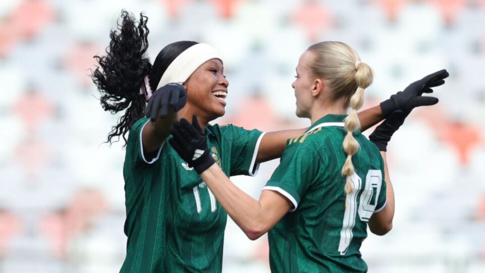 Ronnel Donnelly and Banyana Banyana players during South Africa's Olympic qualifier against Madagascar