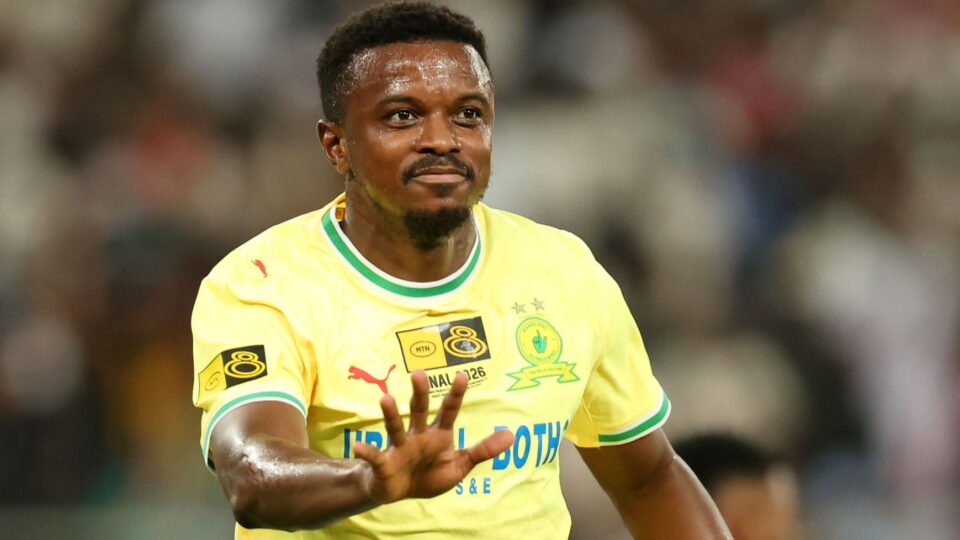 Teboho Mokoena in action for Mamelodi Sundowns during the MTN8 final against Orlando Pirates